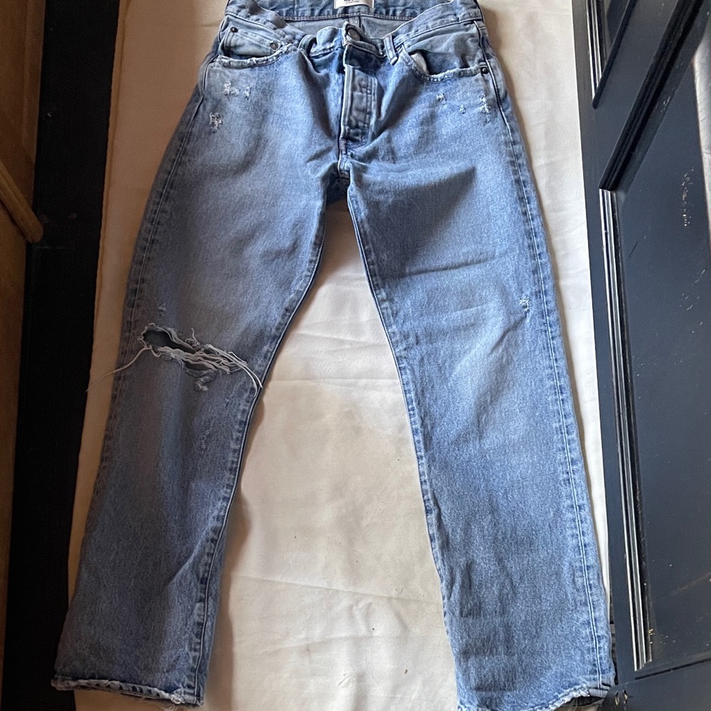 Moussy Vintage Light Blue Denim with Brown Patch